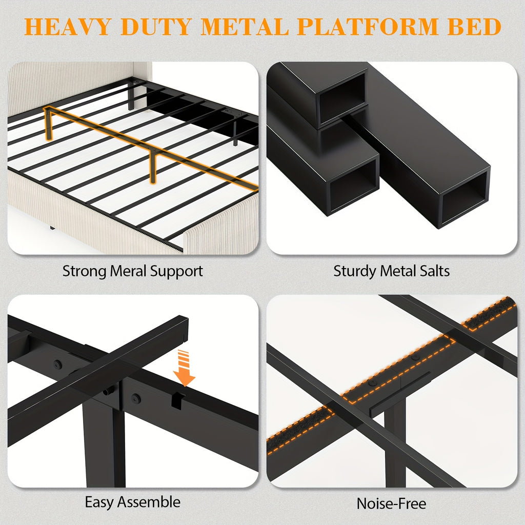 queen king size upholstered platform bed frame vertical - Temu