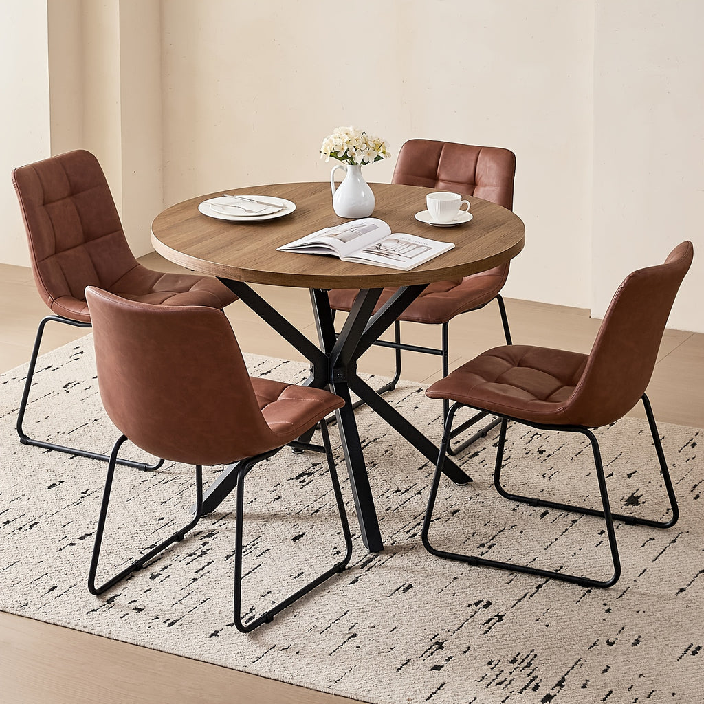 39 modern round 5pcs dining set natural wood grain - Temu
