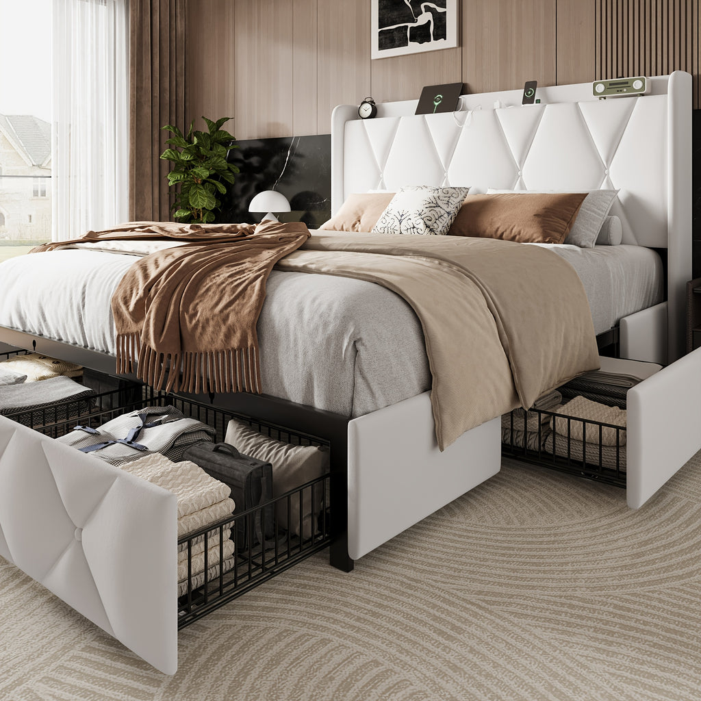 4 drawers storage bed frame wingback headboard - Temu