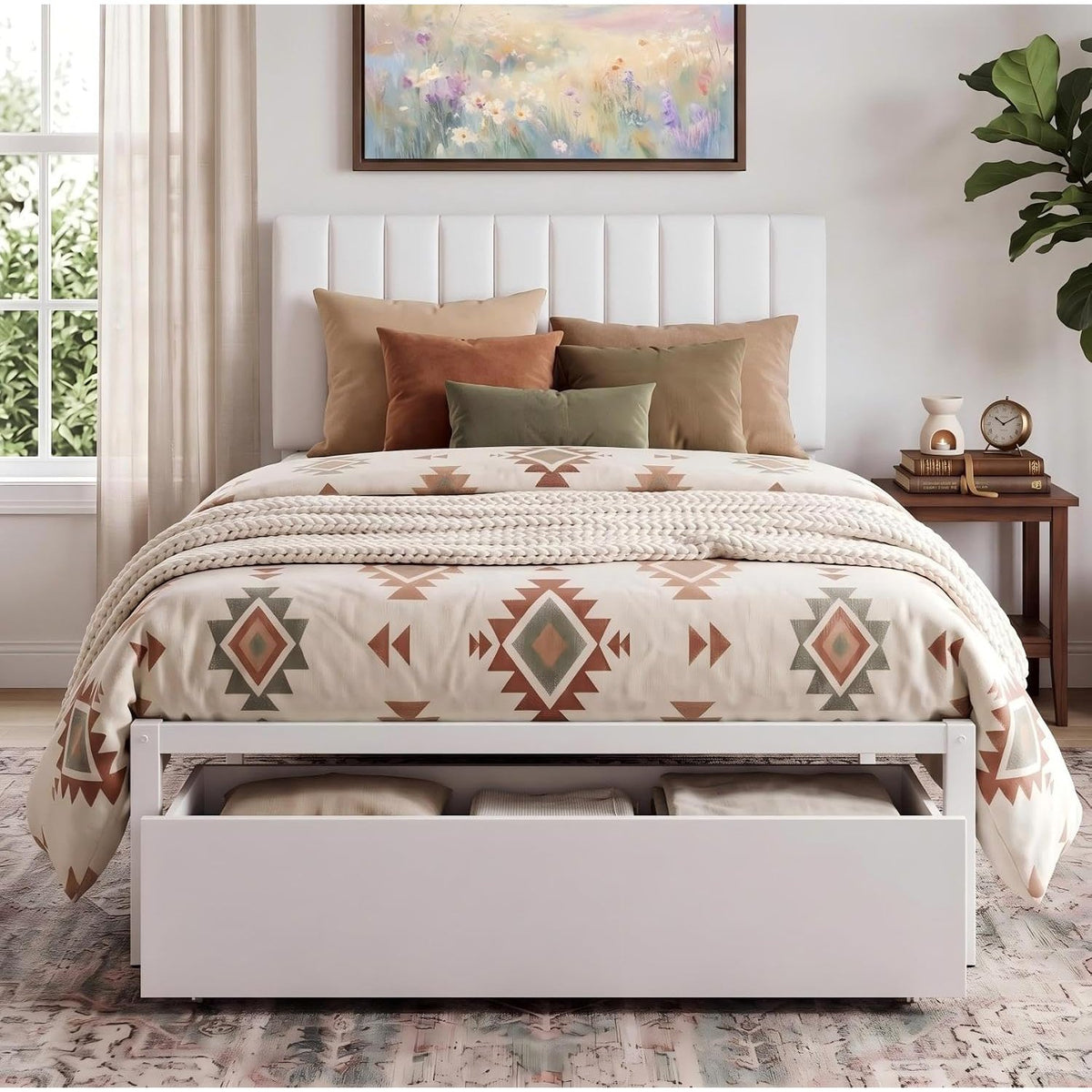 twin bed frame headboard storage drawer metal platform bed - Temu