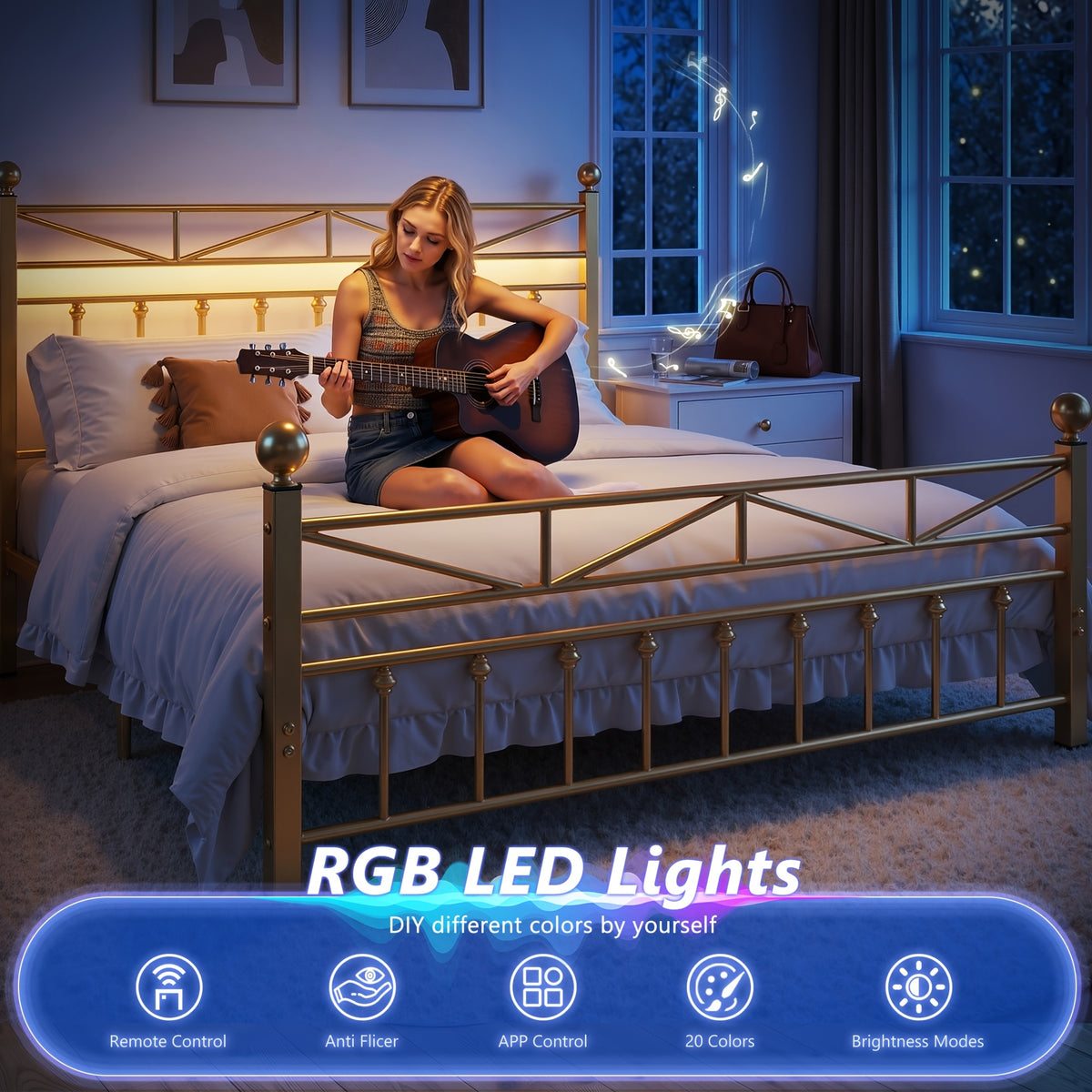 metal platform bed frame 54 tall rgb led decor - Temu