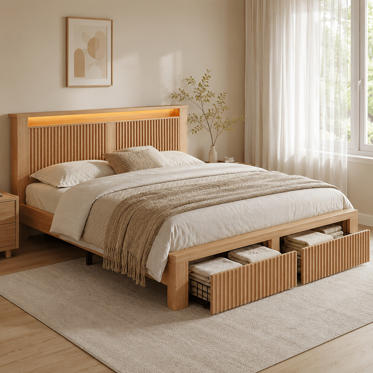 multifunctional bed frame storage shelf led light usb ports - Temu