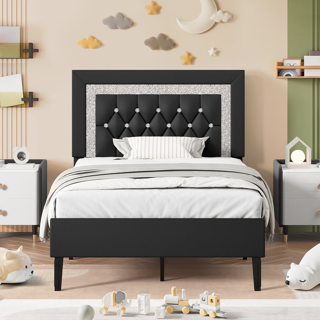 twin full queen bed frame tufted button headboard - Temu