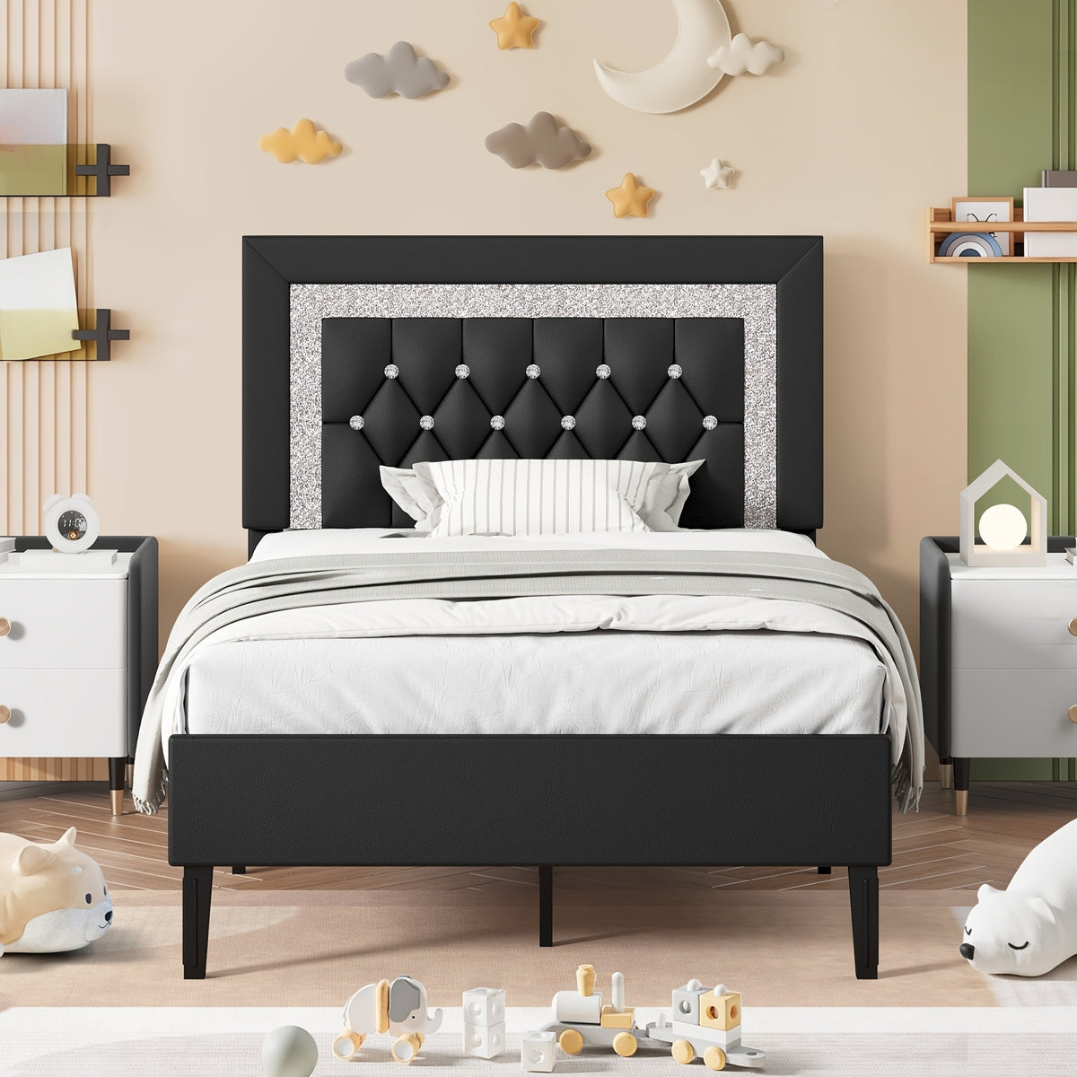twin full queen bed frame tufted button headboard - Temu