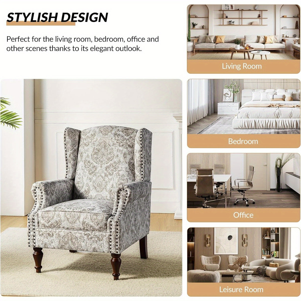 wingback accent chair floral   traditional - Temu