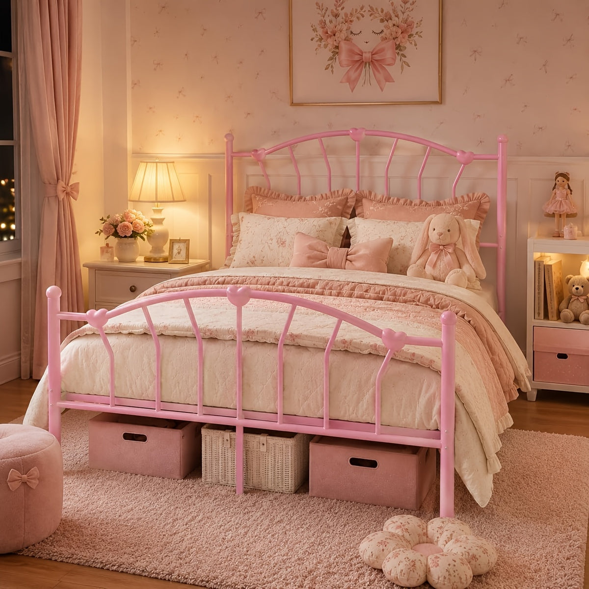 twin full queen size metal bed frame heart shaped headboard - Temu