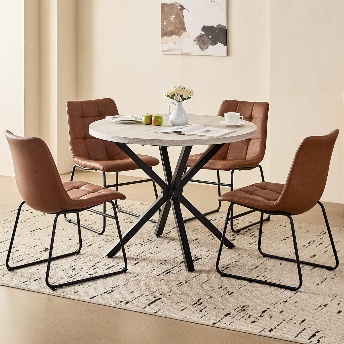 39 modern round 5pcs dining set natural wood grain - Temu