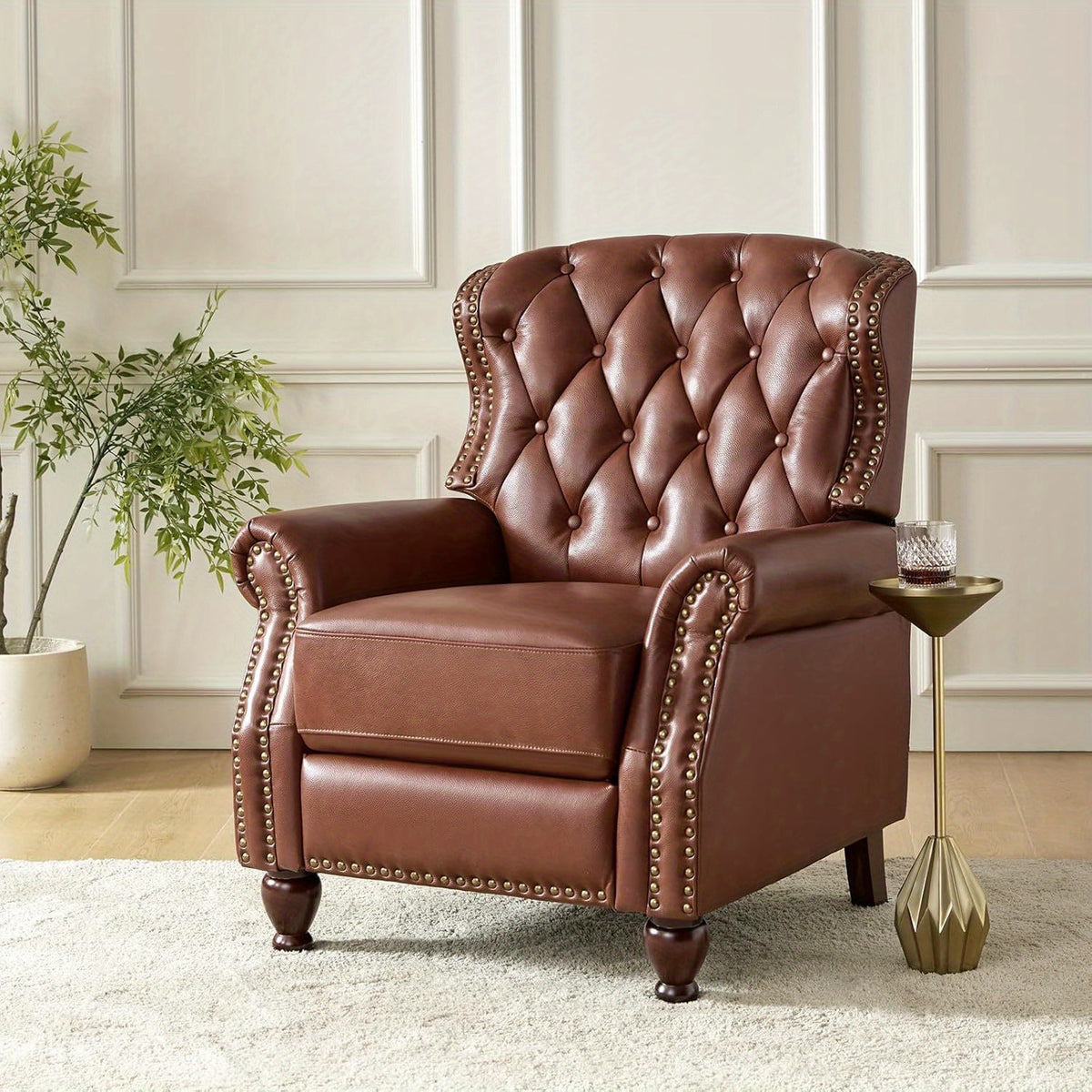 genuine leather recliner chair solid wood legs modern - Temu