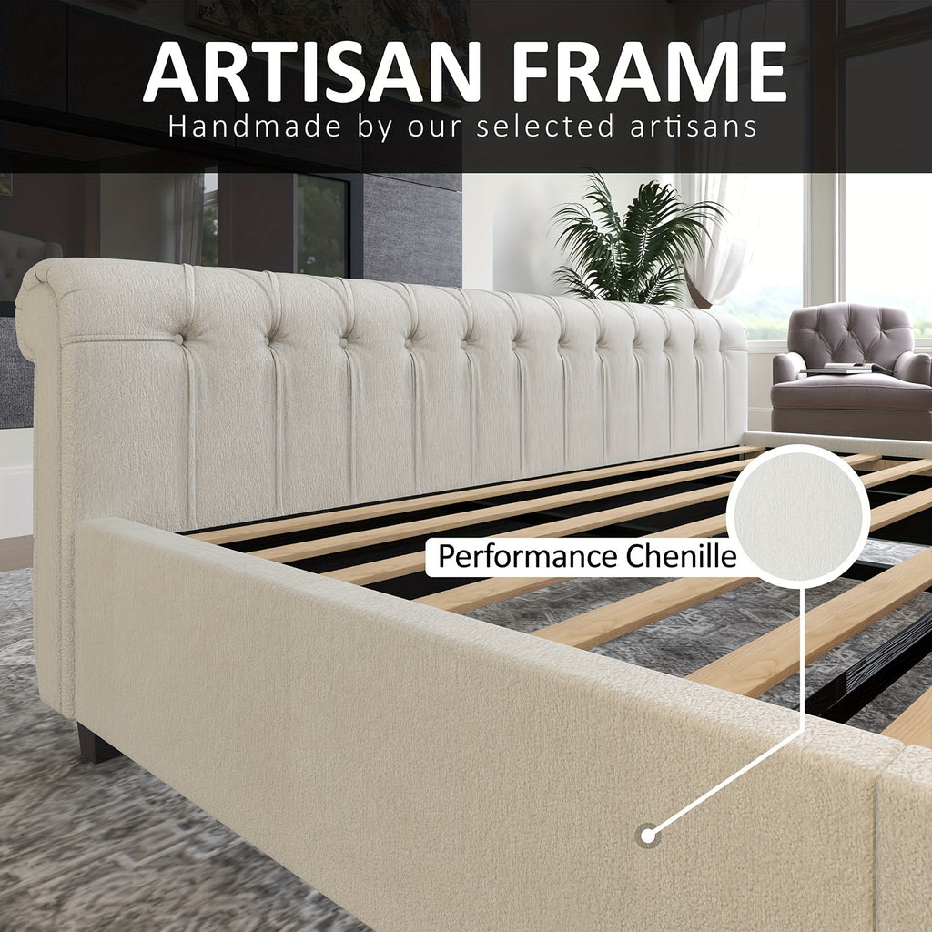 velvet upholstered platform bed frame sleigh design curved - Temu