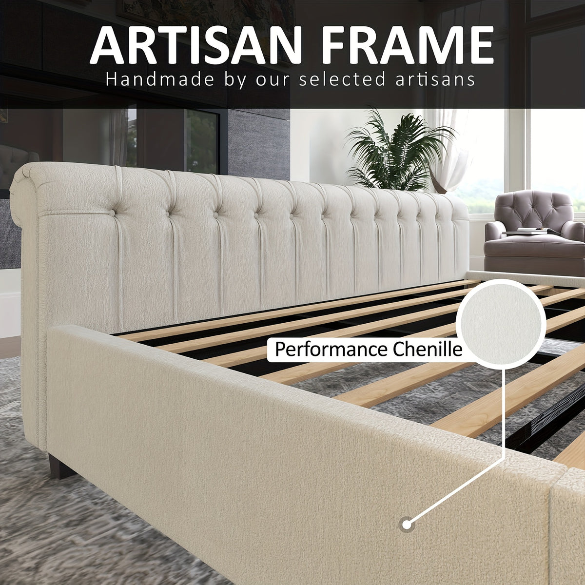 velvet upholstered platform bed frame sleigh design curved - Temu