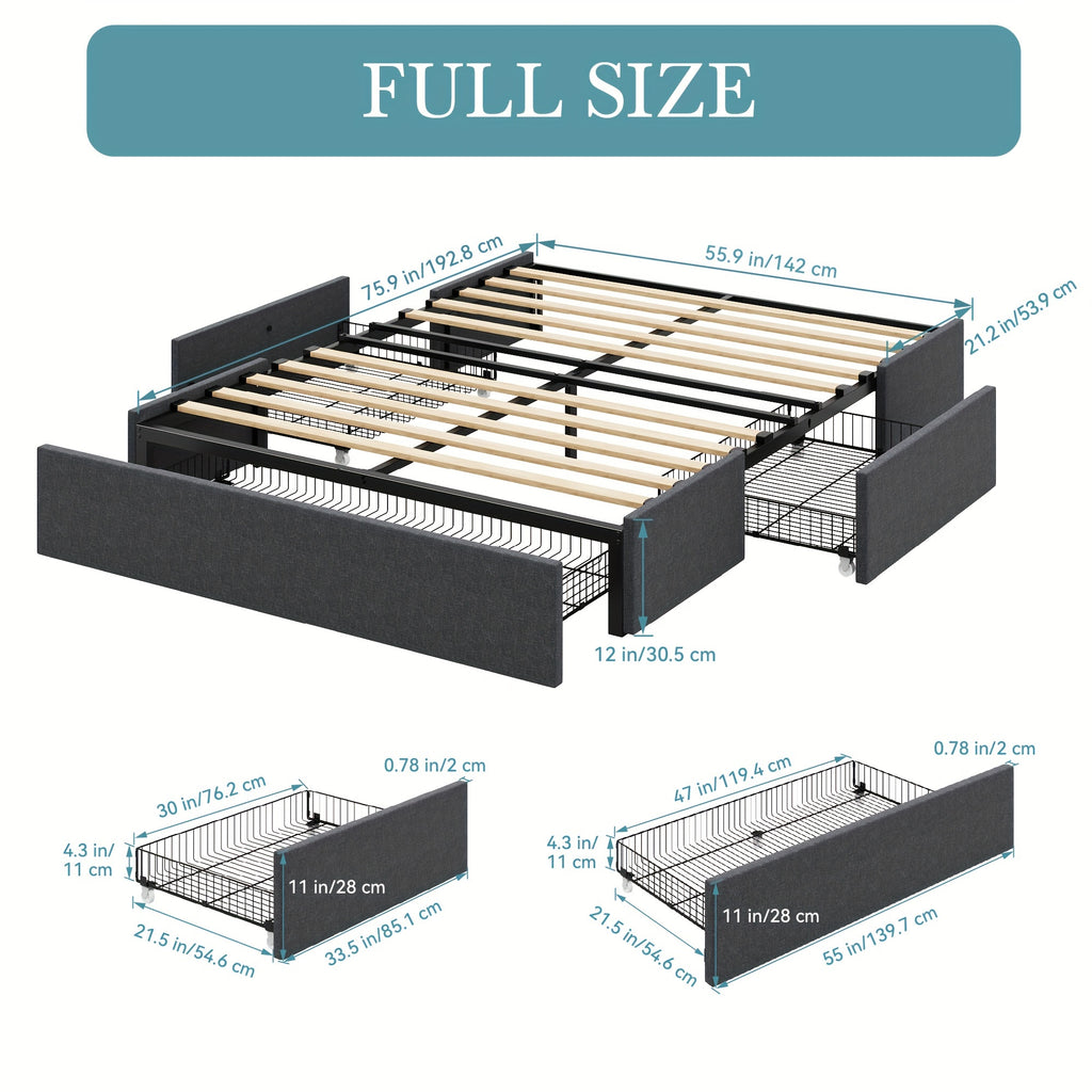 full queen size platform bed frame 3 storage drawers - Temu