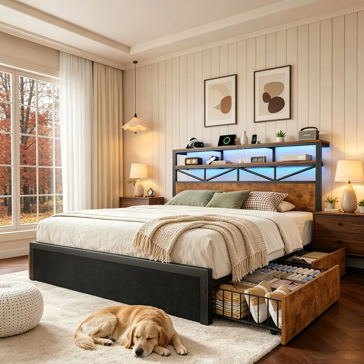 contemporary bed frame rgb led light convenient bedside 2u1c - Temu