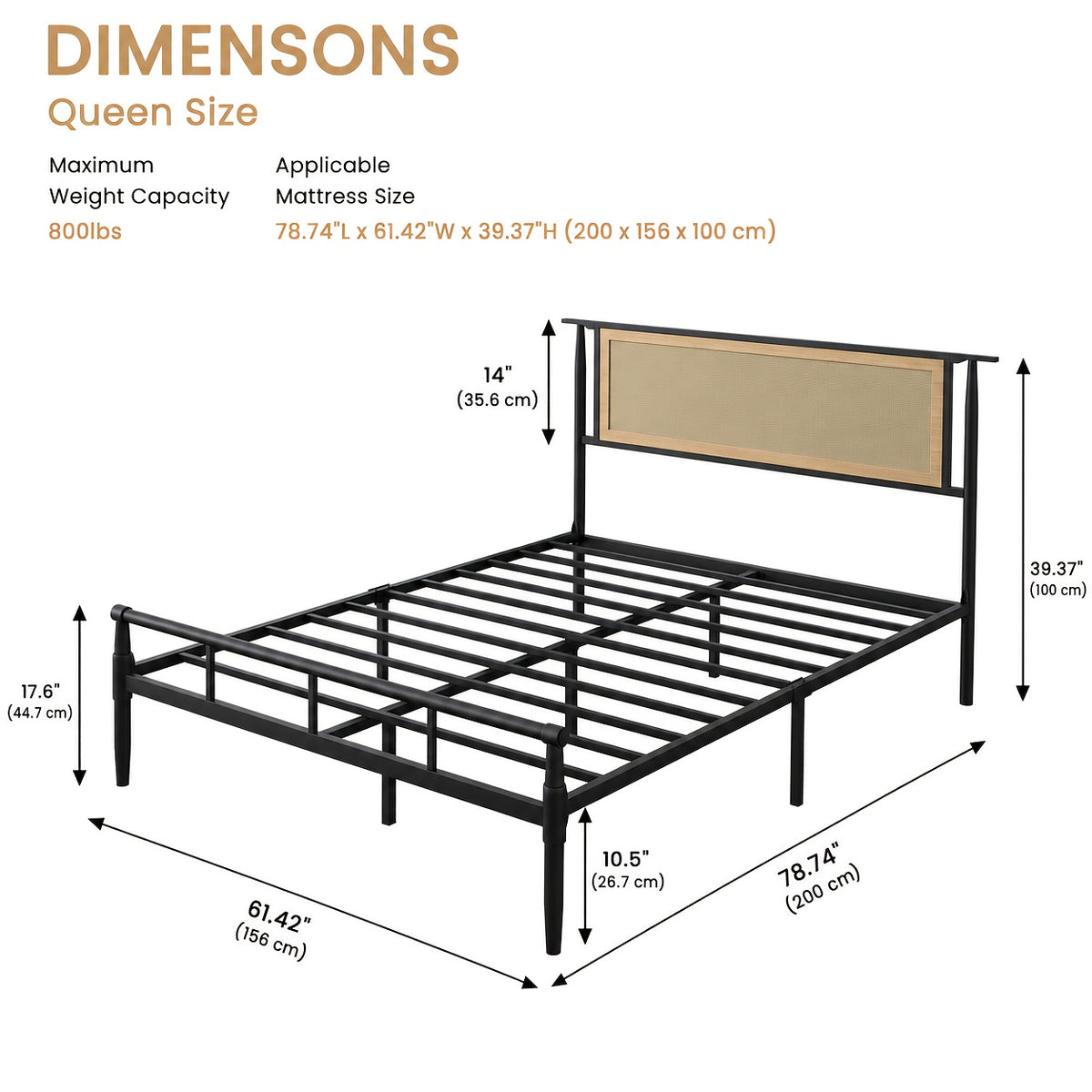 rattan bed frame full headboard black boho bed frame - Temu