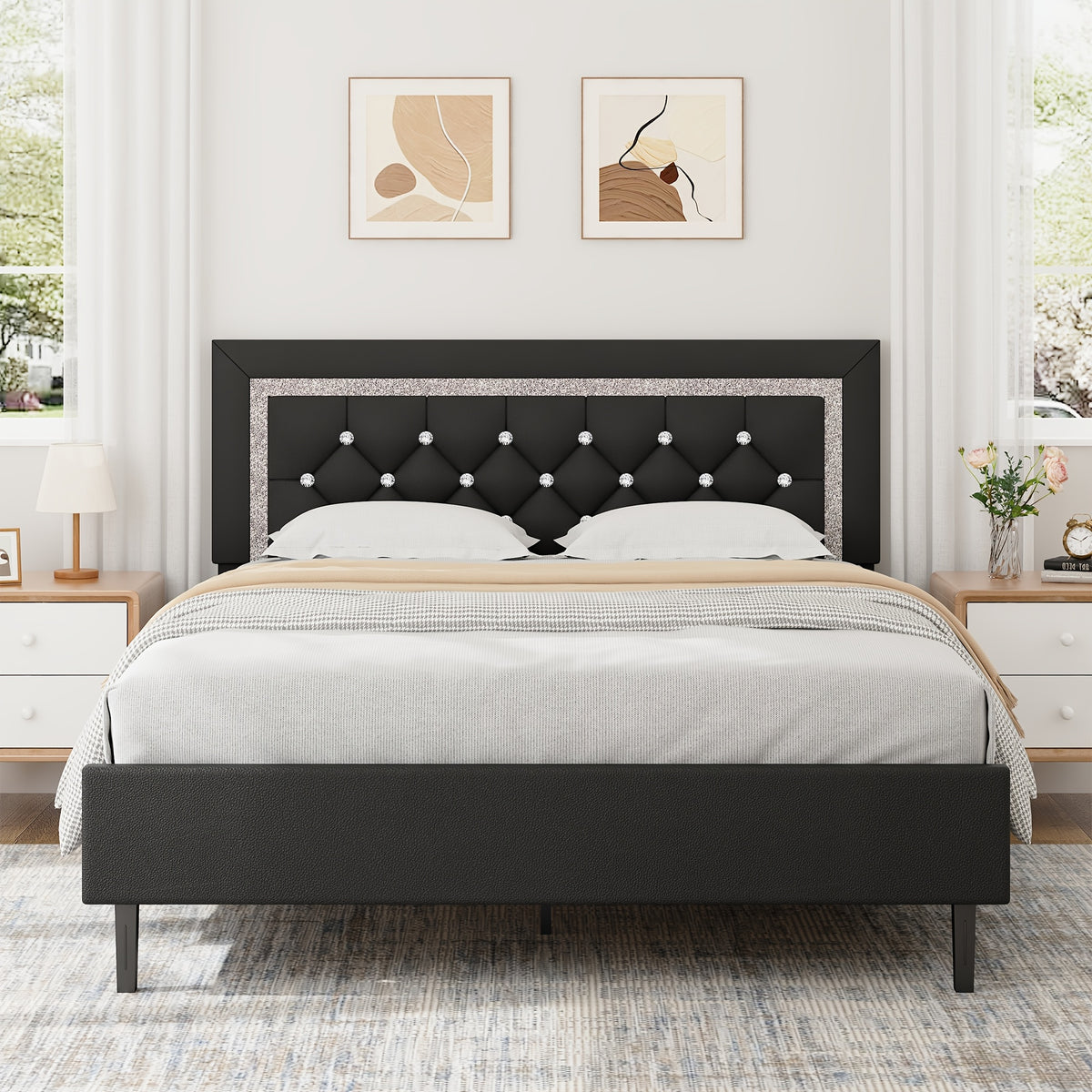 twin full queen size bed frame diamond headboard wood slats - Temu