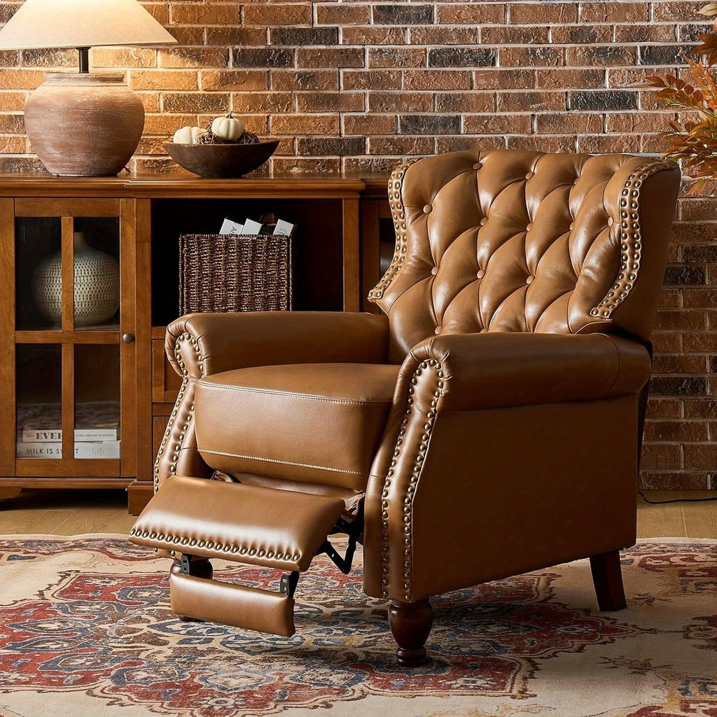genuine leather recliner chair solid wood legs modern - Temu