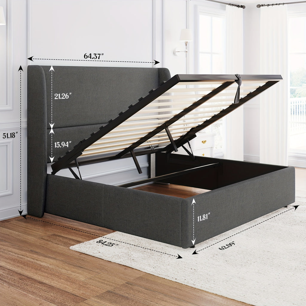 fabric lift storage bed frame featuring wingback - Temu