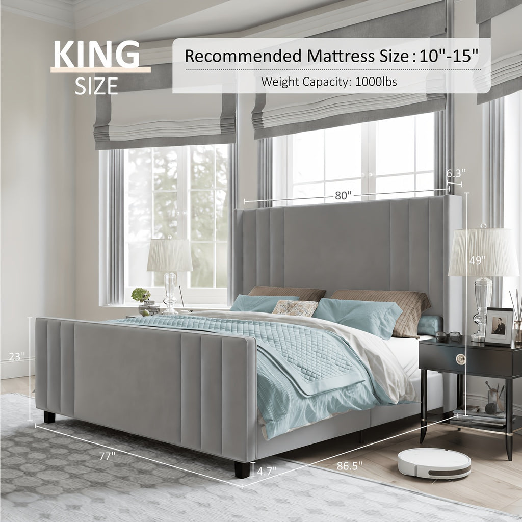 luxurious velvet platform bed frames vertical channel tufted - Temu