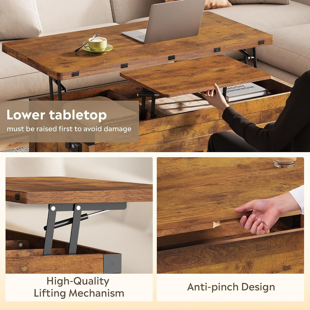 40 lift top coffee table 4in 1 coffee tables storage 2 - Temu