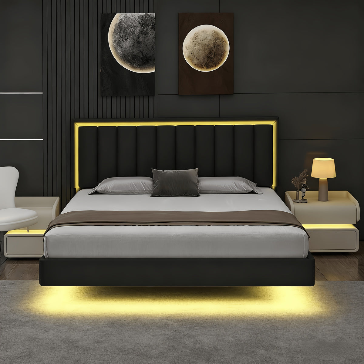full queen king floating bed frame upholstered bed frame - Temu