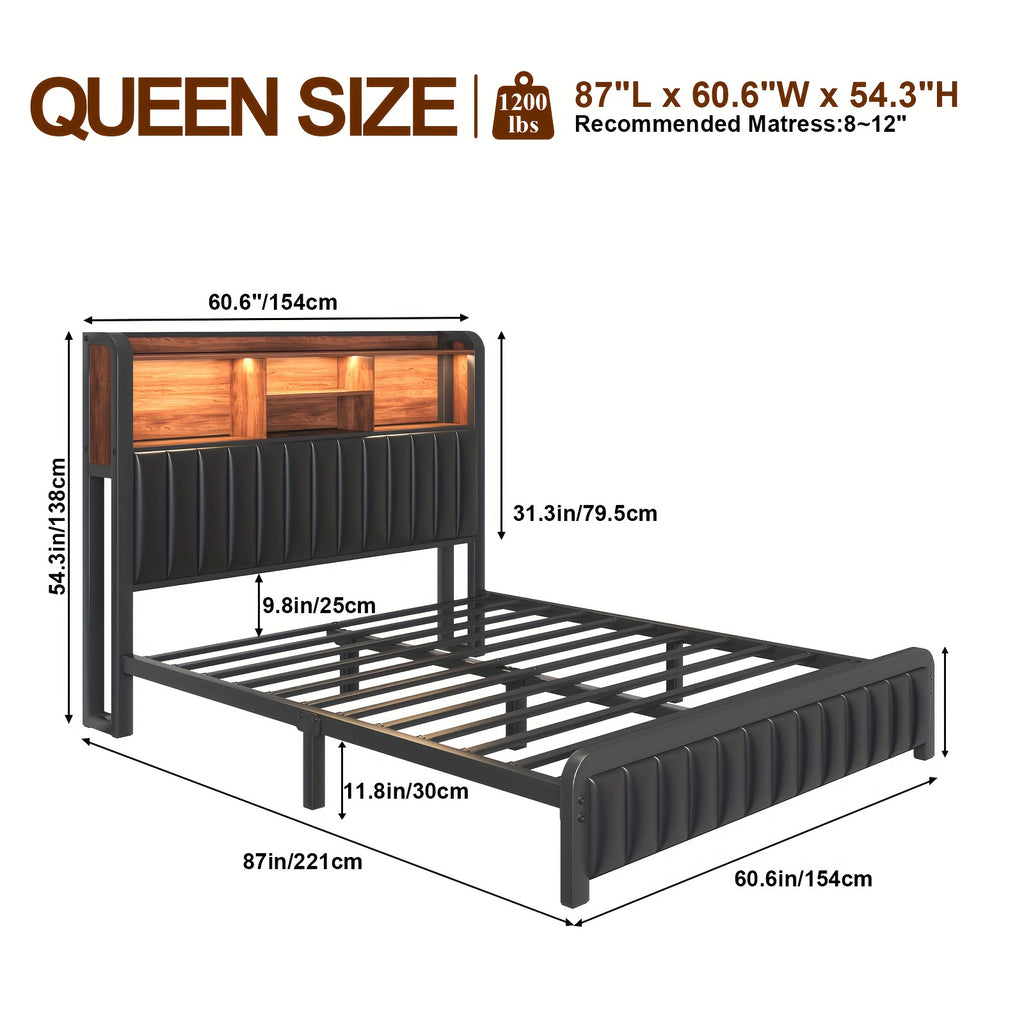 upholstered platform bed frame 3 tier storage headboard - Temu