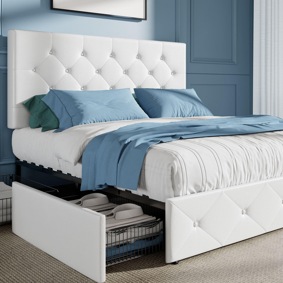 full queen king upholstered platform storage bed 4 - Temu
