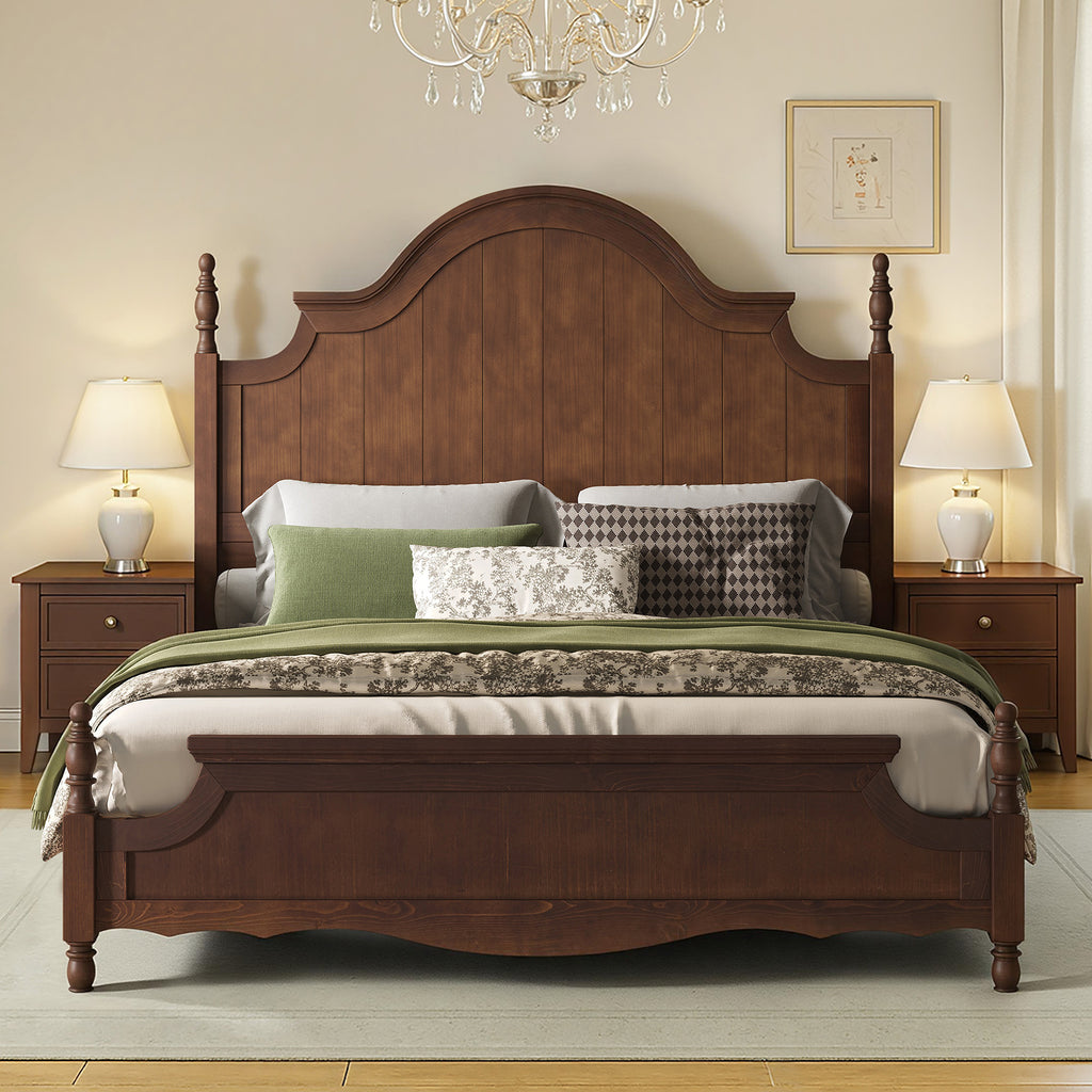 classic wooden bed frame a high arched headboard - Temu