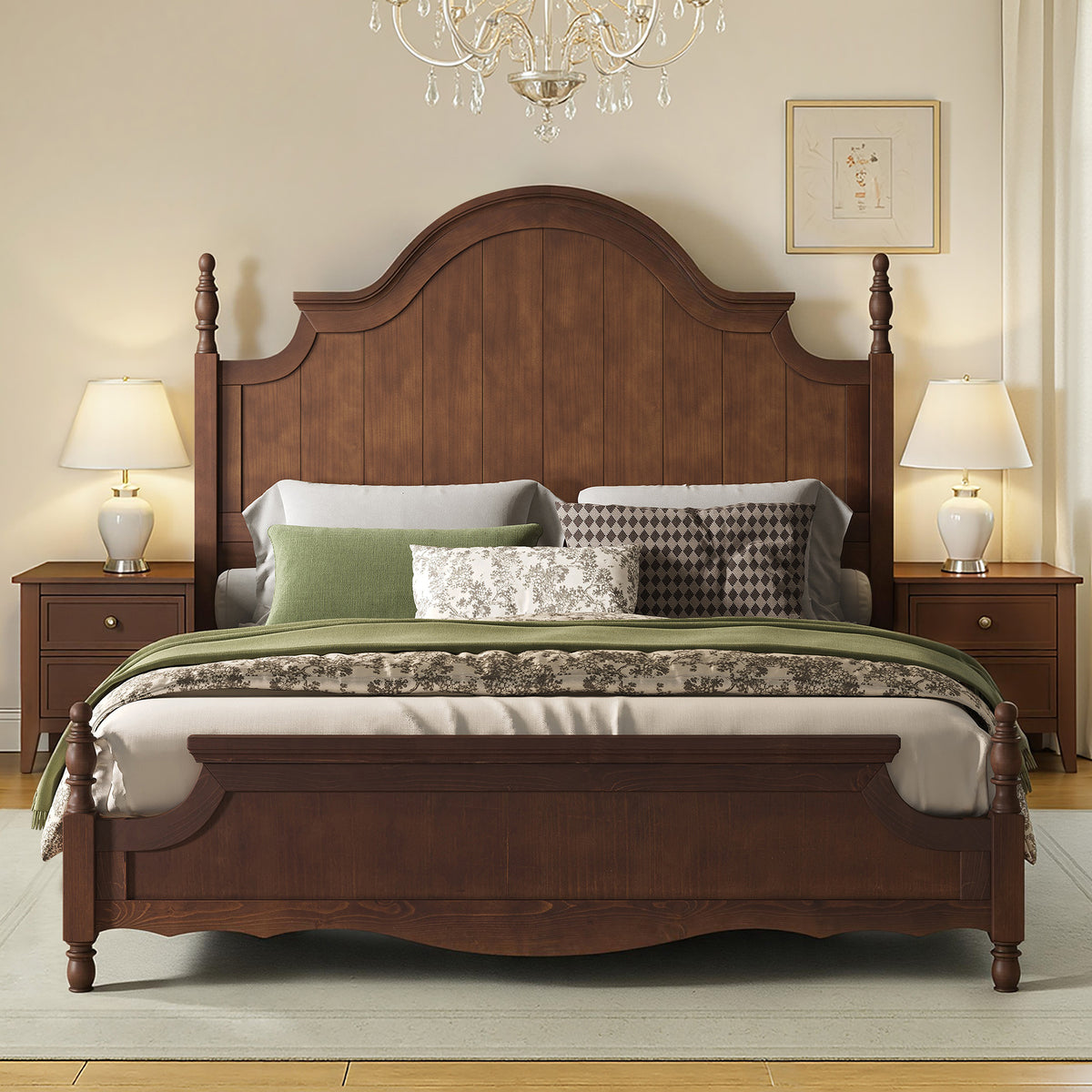 classic wooden bed frame a high arched headboard - Temu