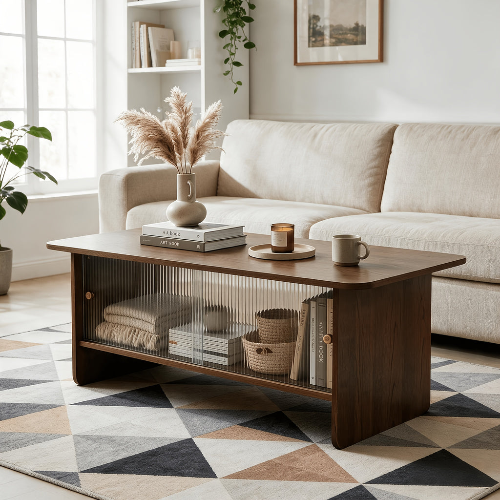 47 inch modern minimalist coffee table glass sliding door - Temu