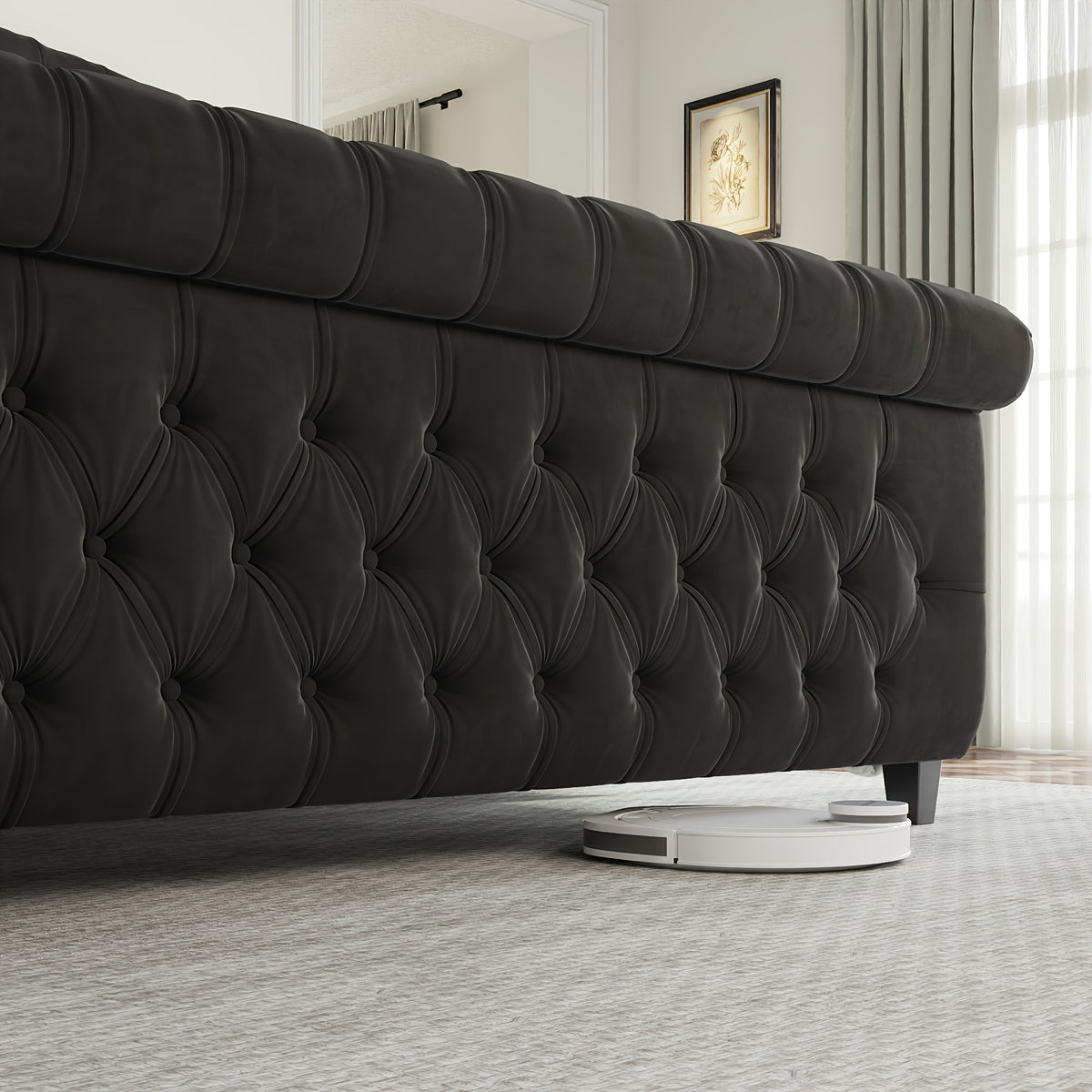 black platform bed frame a queen size chenille upholstery - Temu