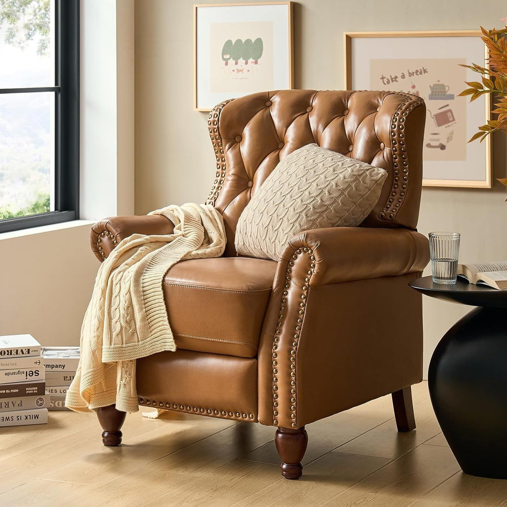 genuine leather recliner chair solid wood legs modern - Temu