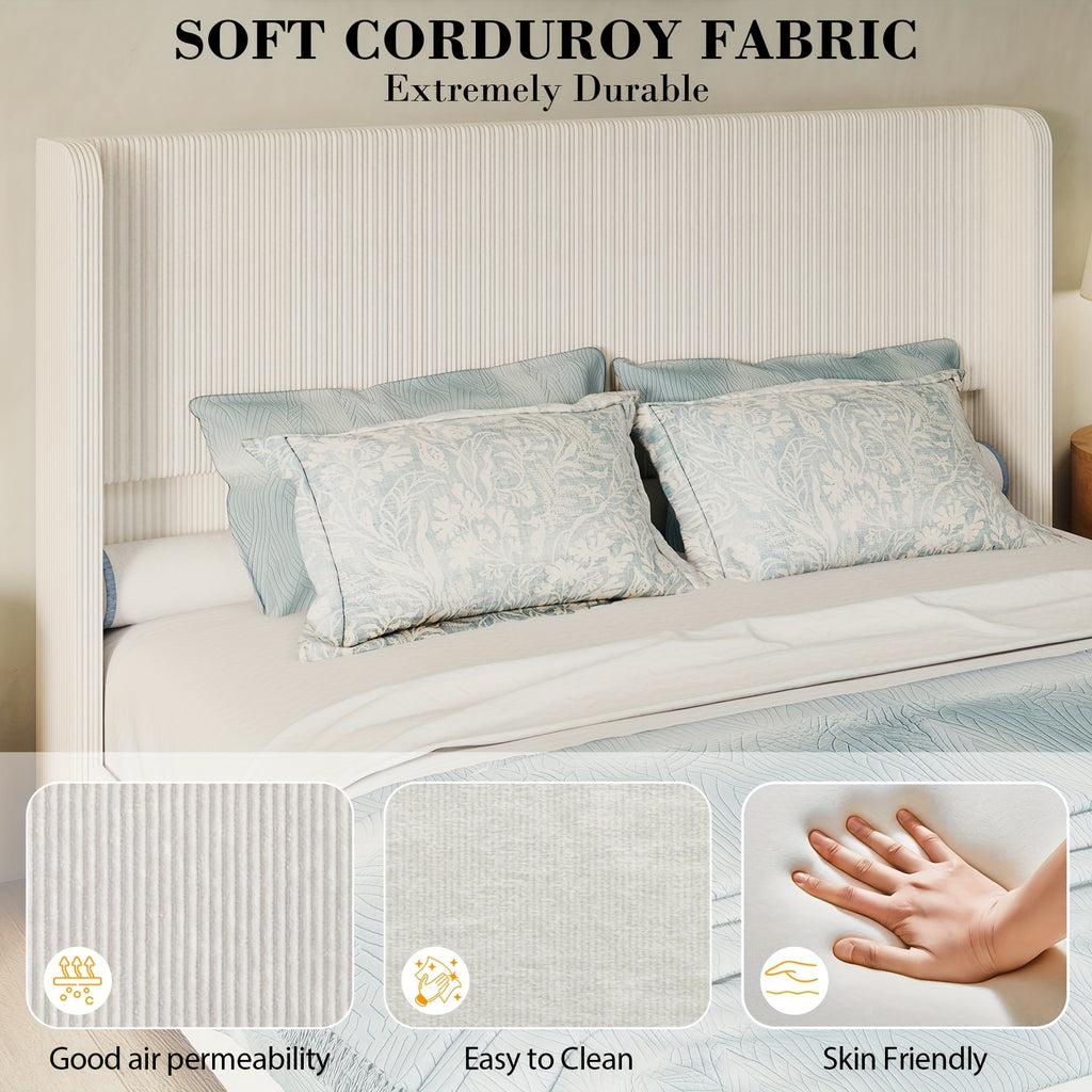 queen king size upholstered platform bed frame vertical - Temu