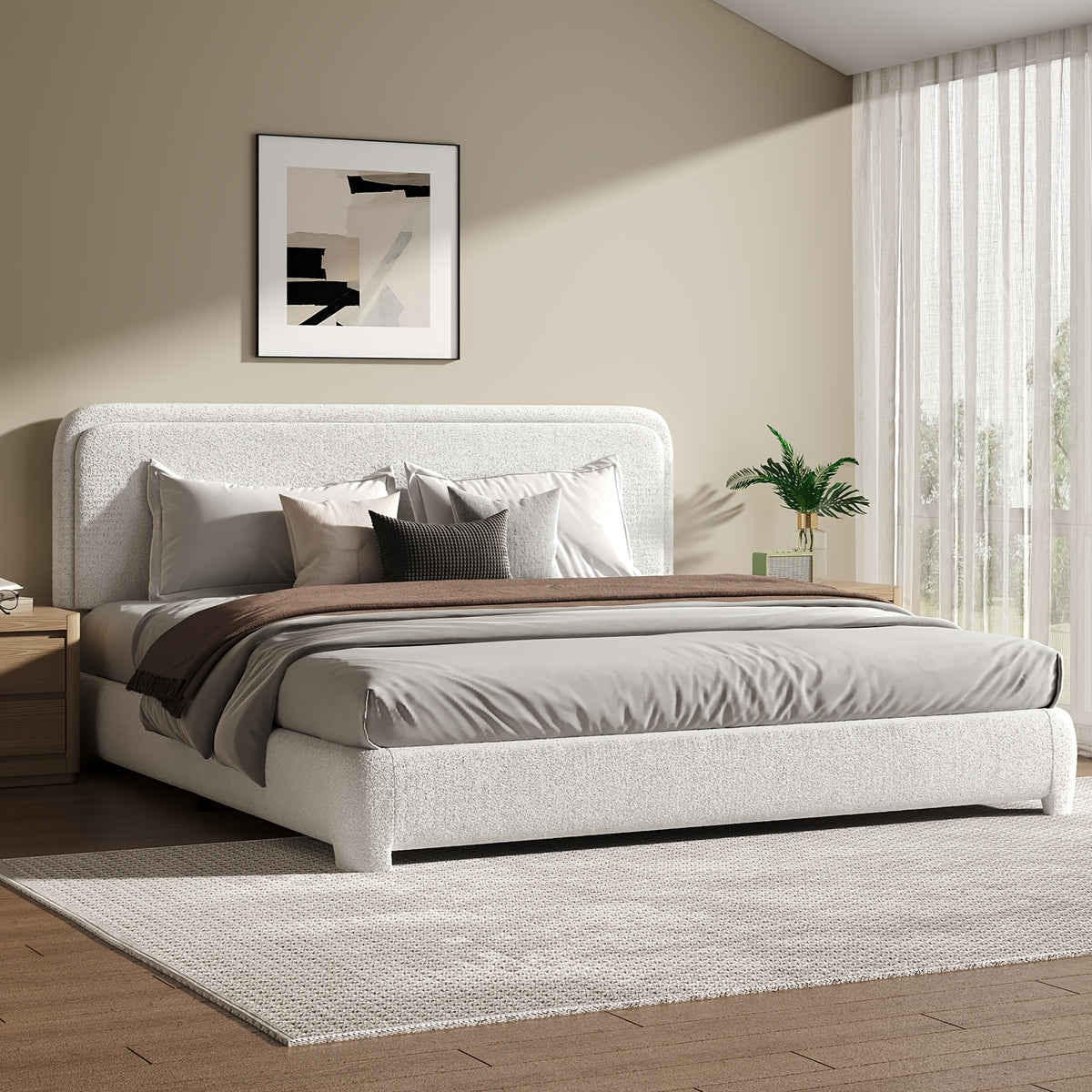 twin full   bed frame cloud boucle upholstered - Temu