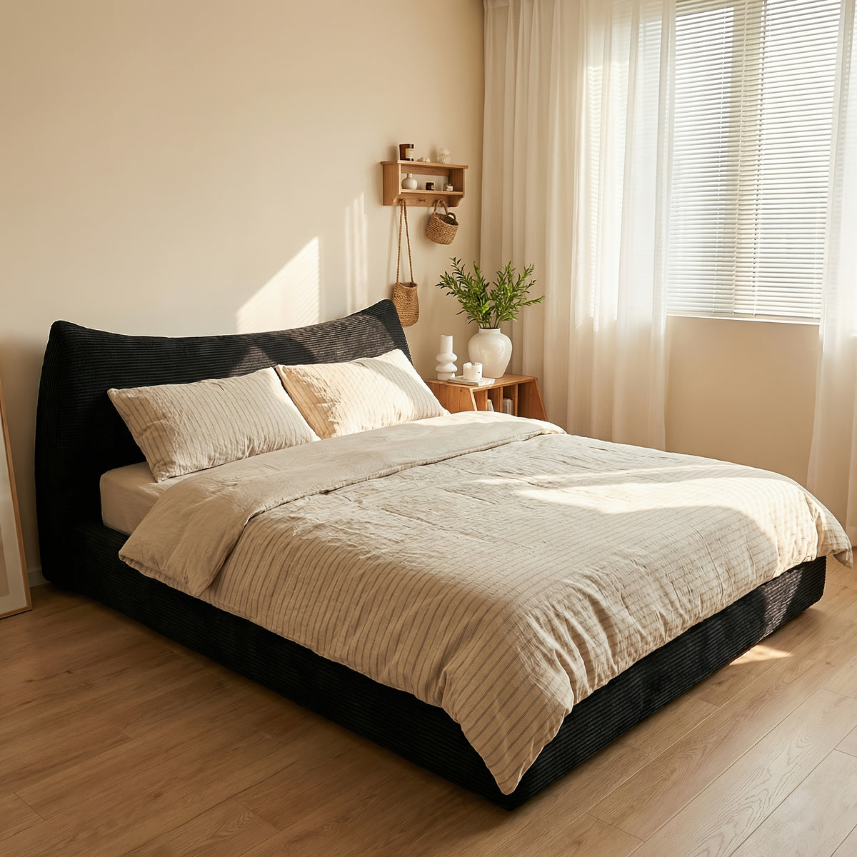 corduroy upholstered bed frame cat ear design - Temu