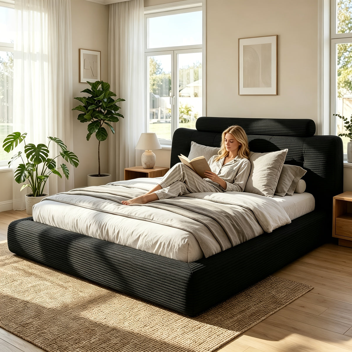 king queen full size bed upholstered corduroy bed frame - Temu