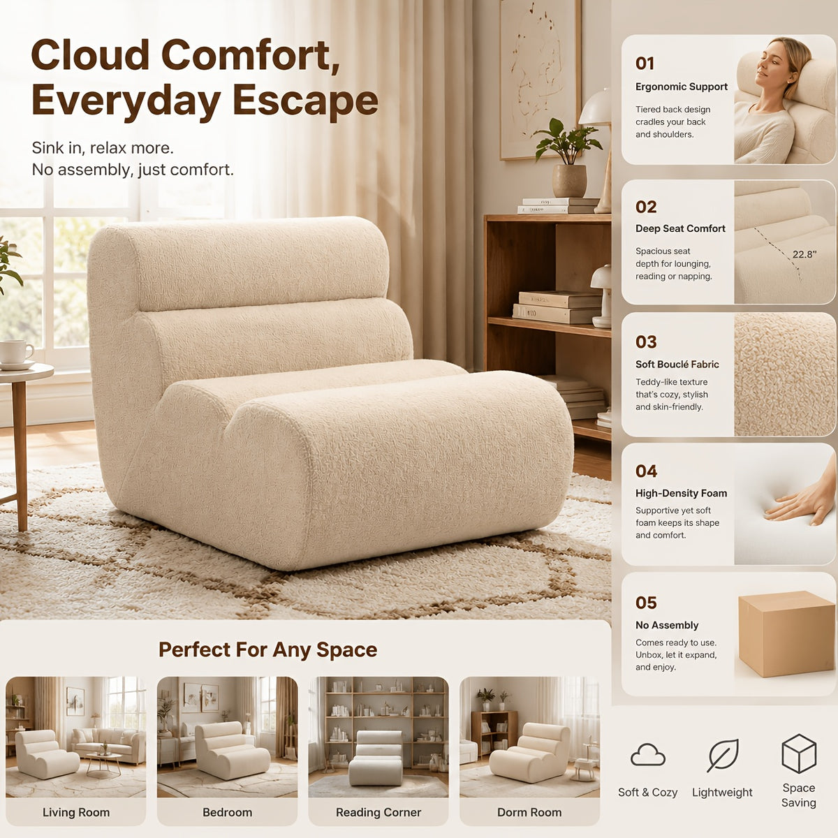 45 oversized foam sofa chair victorian armless floor lounge - Temu