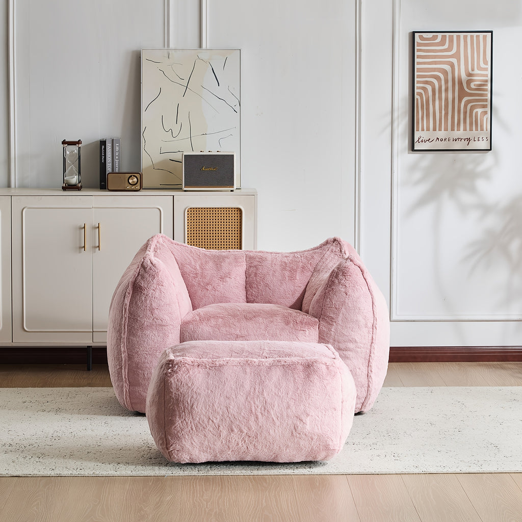 fluffy faux rabbit fur oversized bean bag chair   - Temu