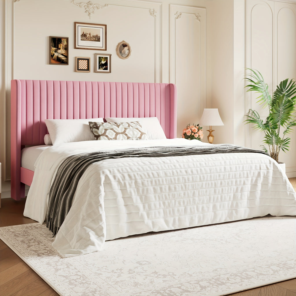 wingback velvet upholstered platform bed frame - Temu