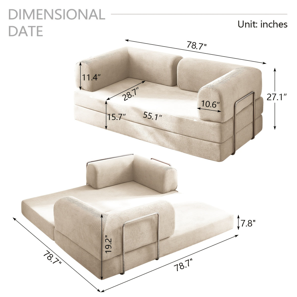 78 7 70 8 59 folding   bed convertible floor sofa - Temu