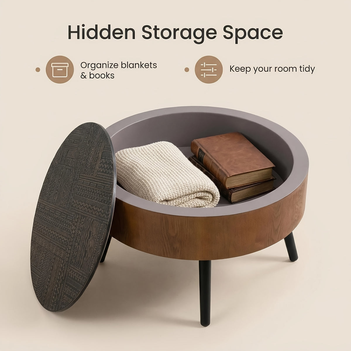 31   carved coffee table hidden storage mdf wood - Temu