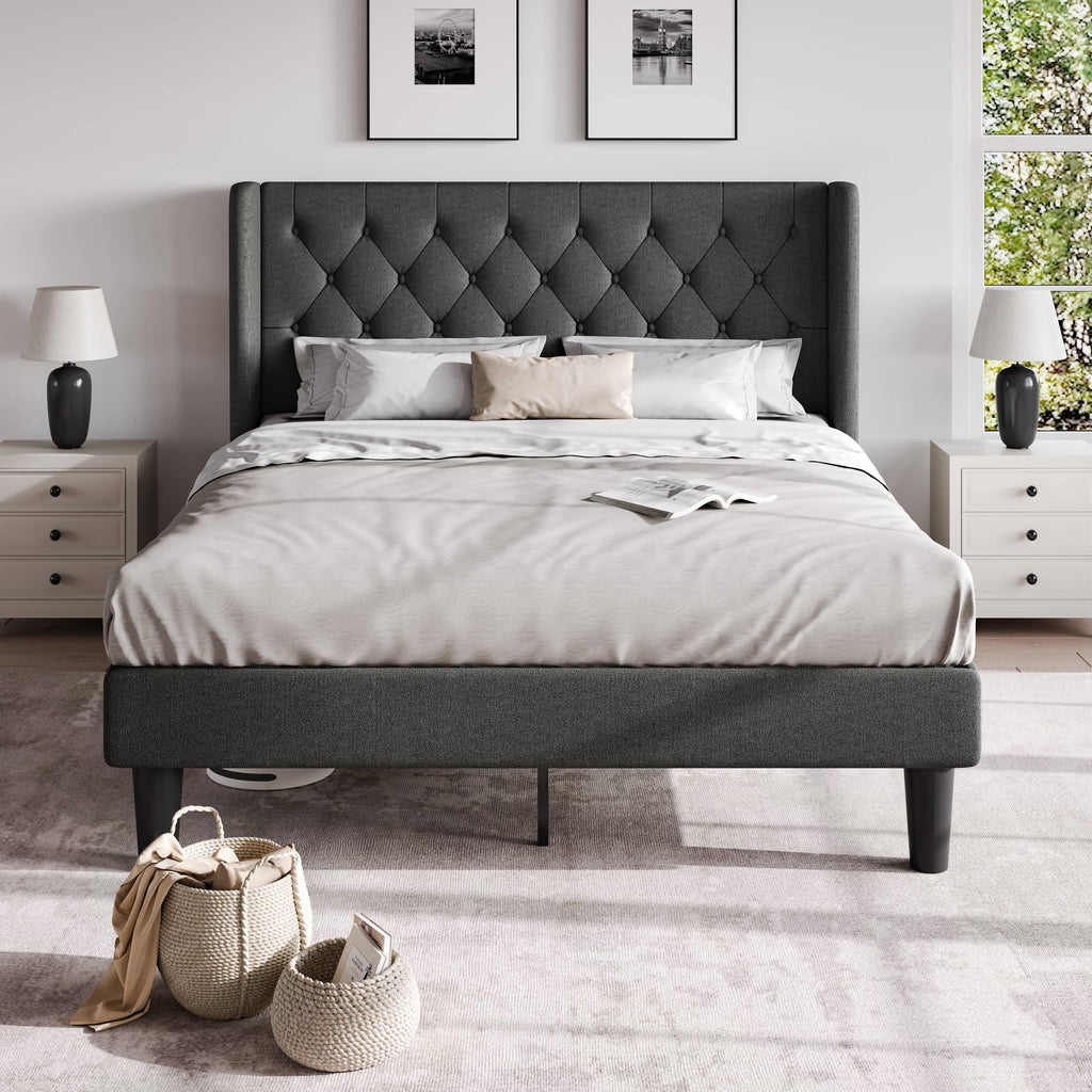 classic bed frame button tufted wingback headboard - Temu