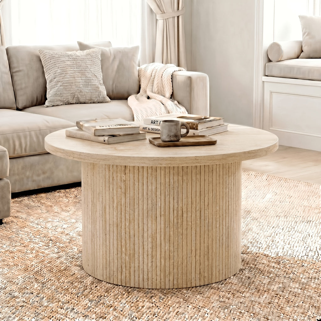 30 round coffee table modern fluted coffee table wood center - Temu