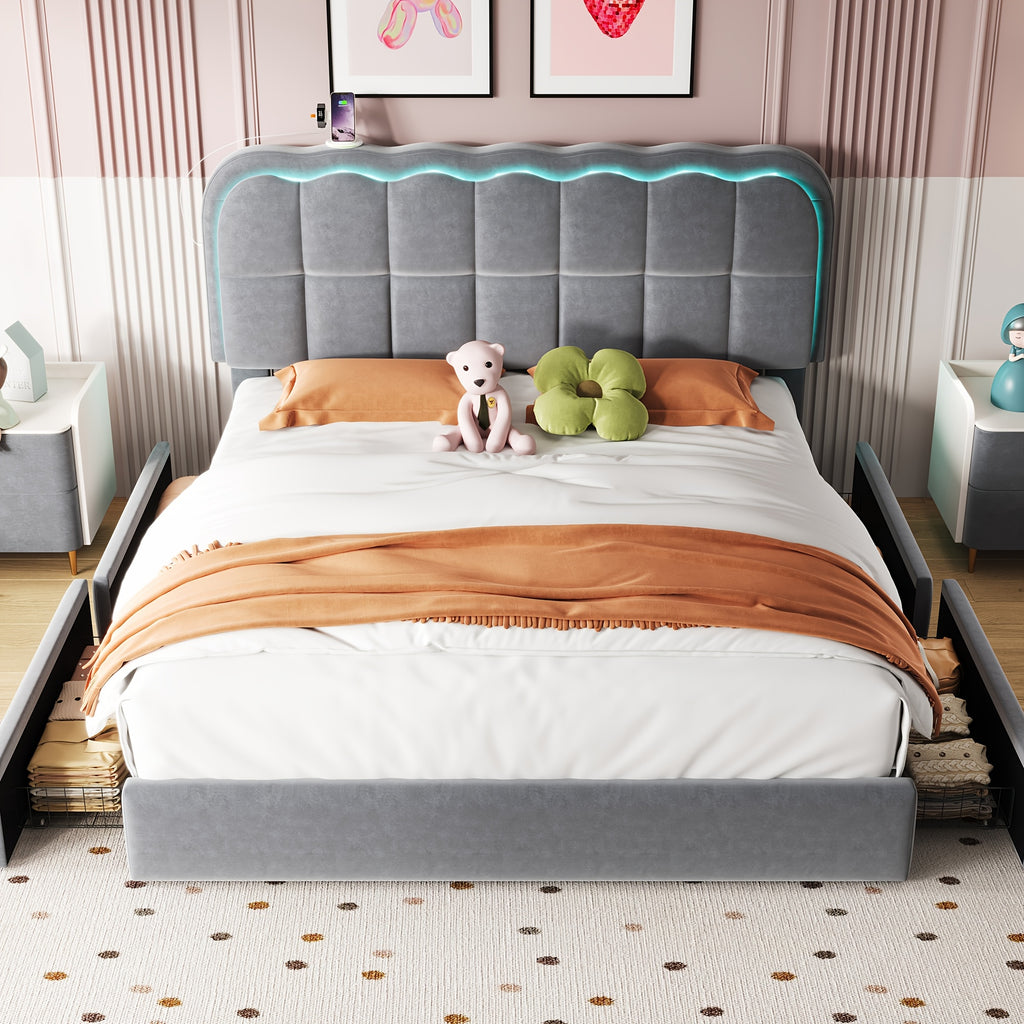 mraeer twin full queen bed frame led lighting 2 4 storage - Temu