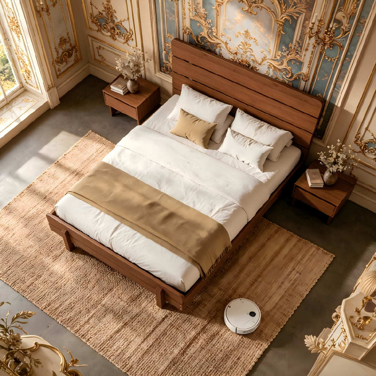 king size bed frame stylish headboard reinforced - Temu