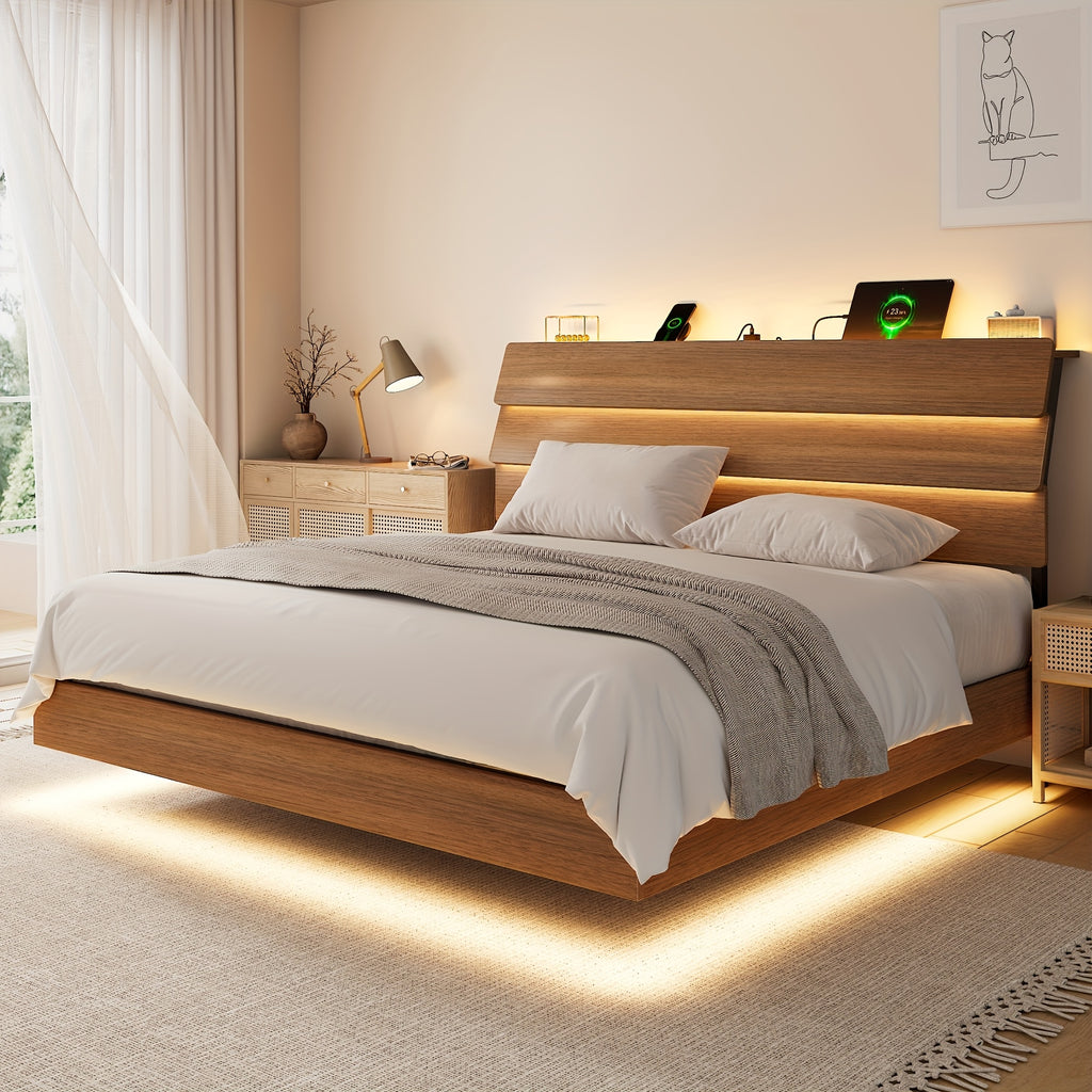 random floating bed frame led lights built in charging - Temu