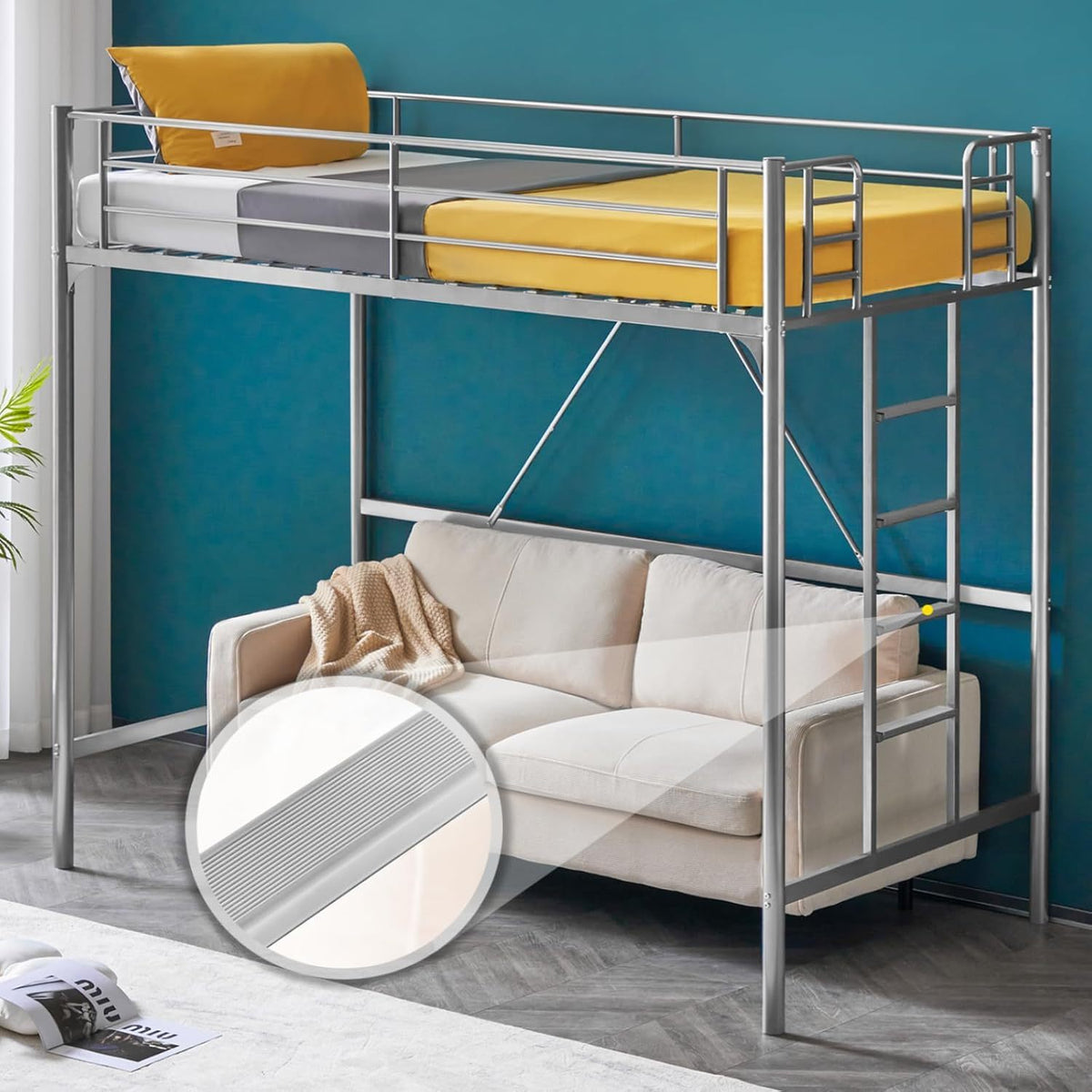 heavy duty metal loft bed twin size safety guard rails flat - Temu