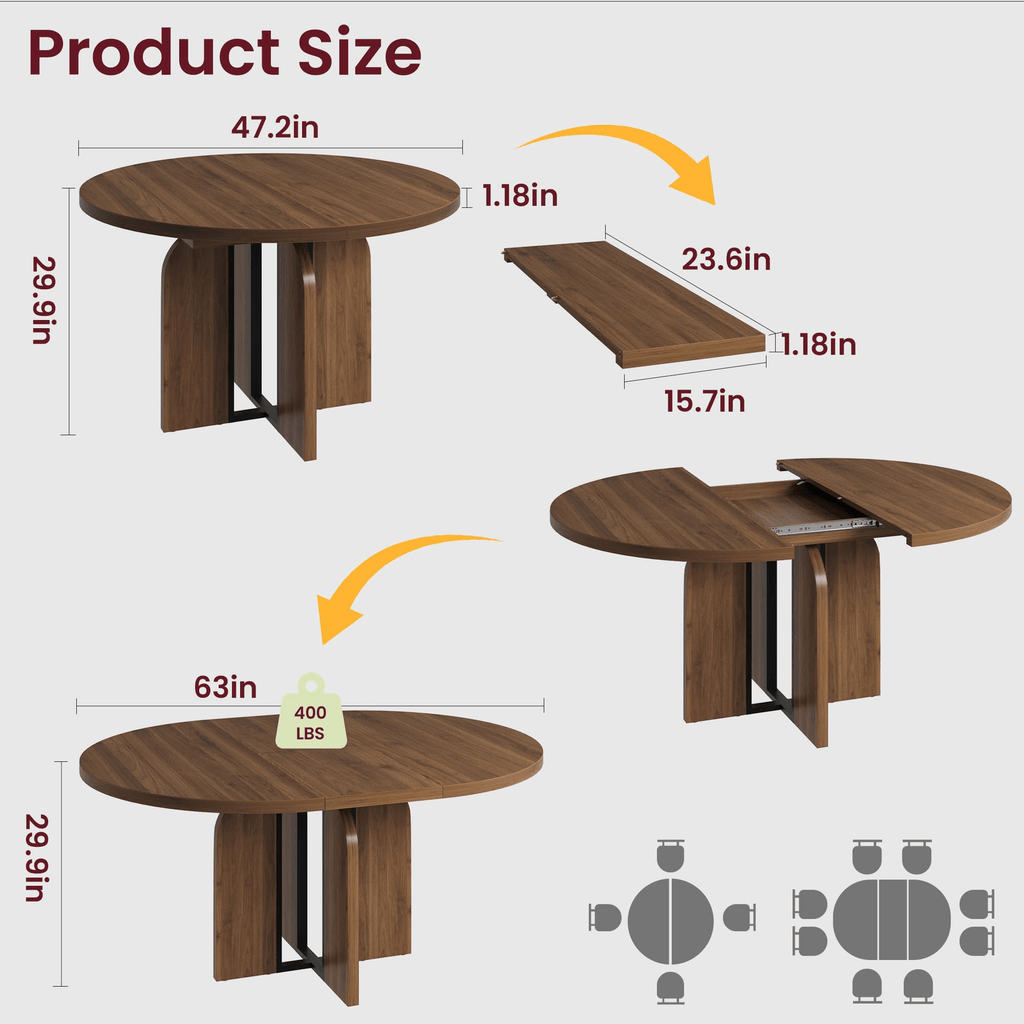 47 63 extendable round dining room table 4 8 farmhouse - Temu