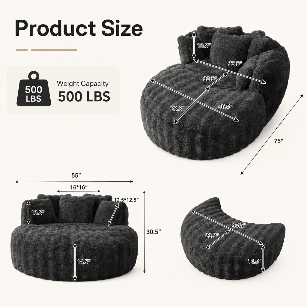 55 w x 75 oversized round sofa chair crescent   fluffy - Temu