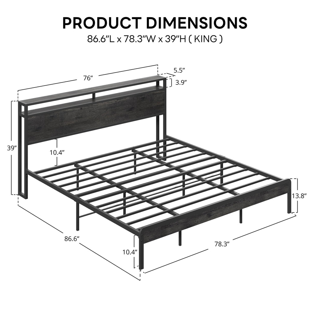 king size bed frame 2 tier storage shelf headboard - Temu