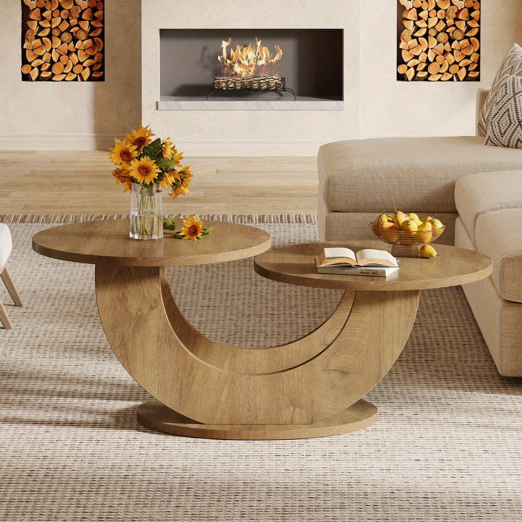 round living room coffee table 2 tier farmhouse coffee table - Temu