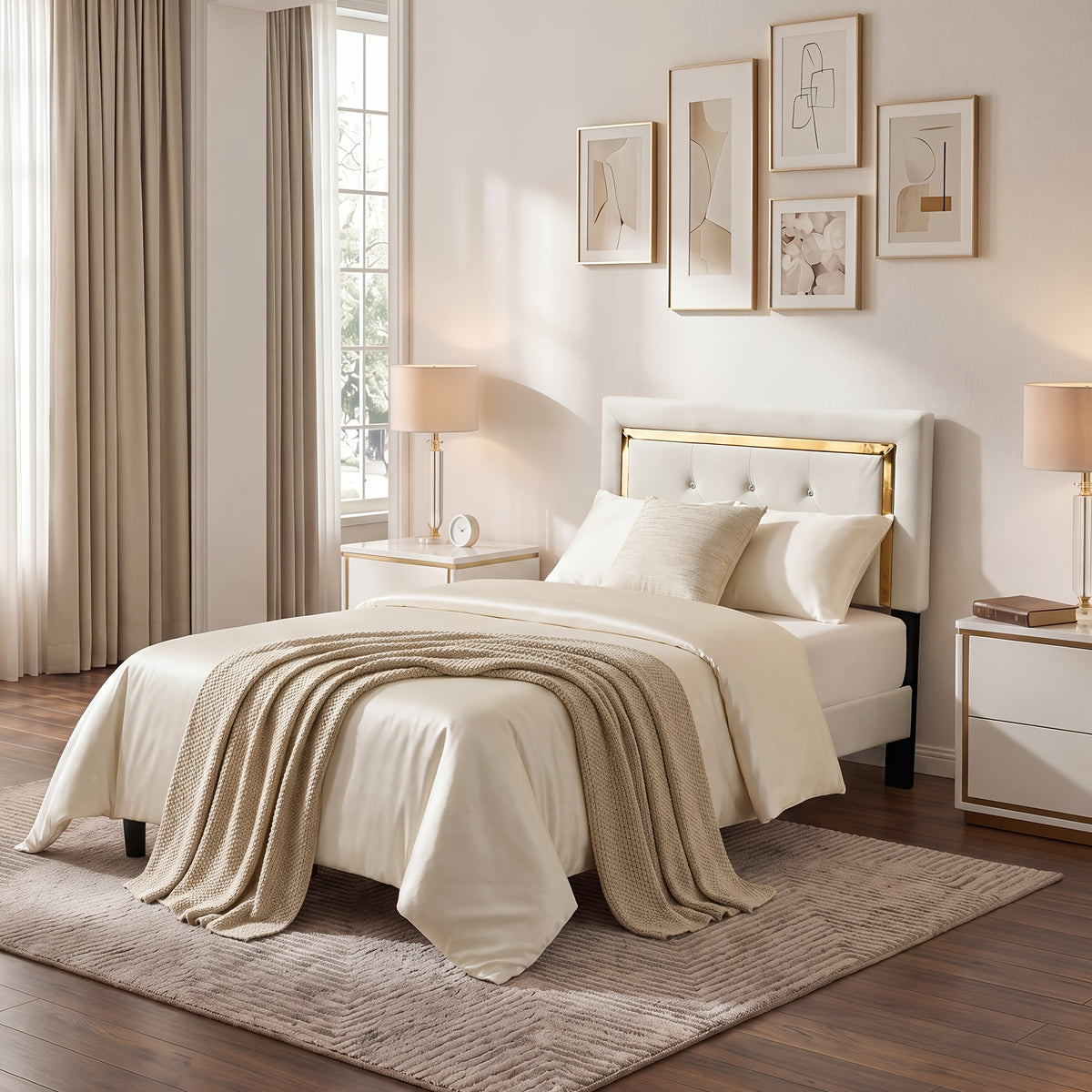 flannel upholstered platform bed frame integrated headboard - Temu